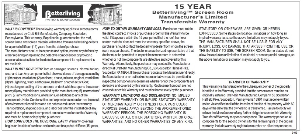 Manufacturer's Limited Transferable Warranty